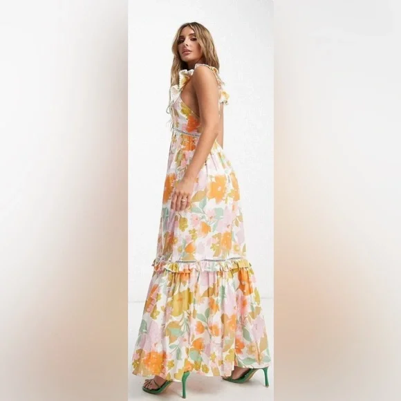 ASOS DESIGN curve ruffle maxi sundress featuring a retro floral print - size 16 - Picture 15 of 15